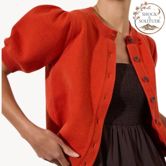 Marled Sweaters - [NWOT] Marled Puff Sleeve Button-Front Knit Cardigan – Cherry Red (Never Worn)